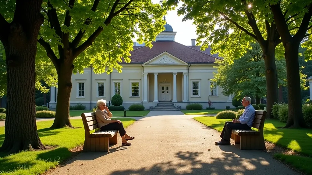 Lázeňský park s historickými budovami, místo pro odpočinek