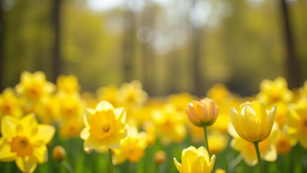 Jarní květiny v lázeňském parku, tulipány a narcisy, pestré barvy
